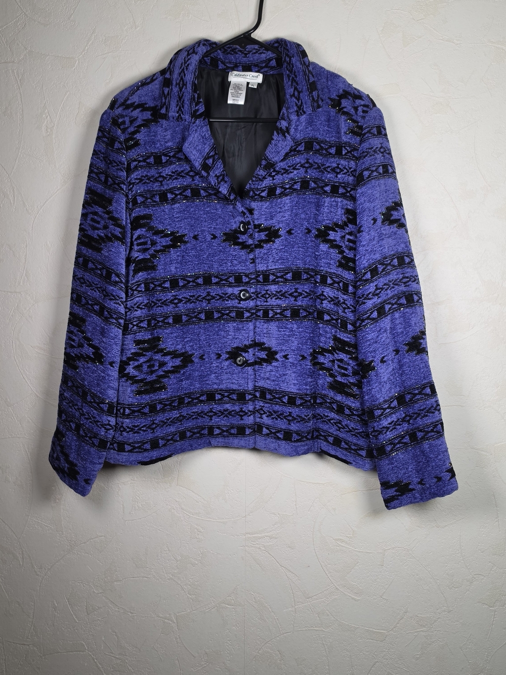 Coldwater Creek Purple and Black Patterned Button-Front Top